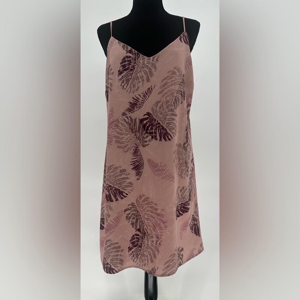 Jody California Spaghetti Strap Leaf Print Mauve Midi Dress Summer Vacay Size XL